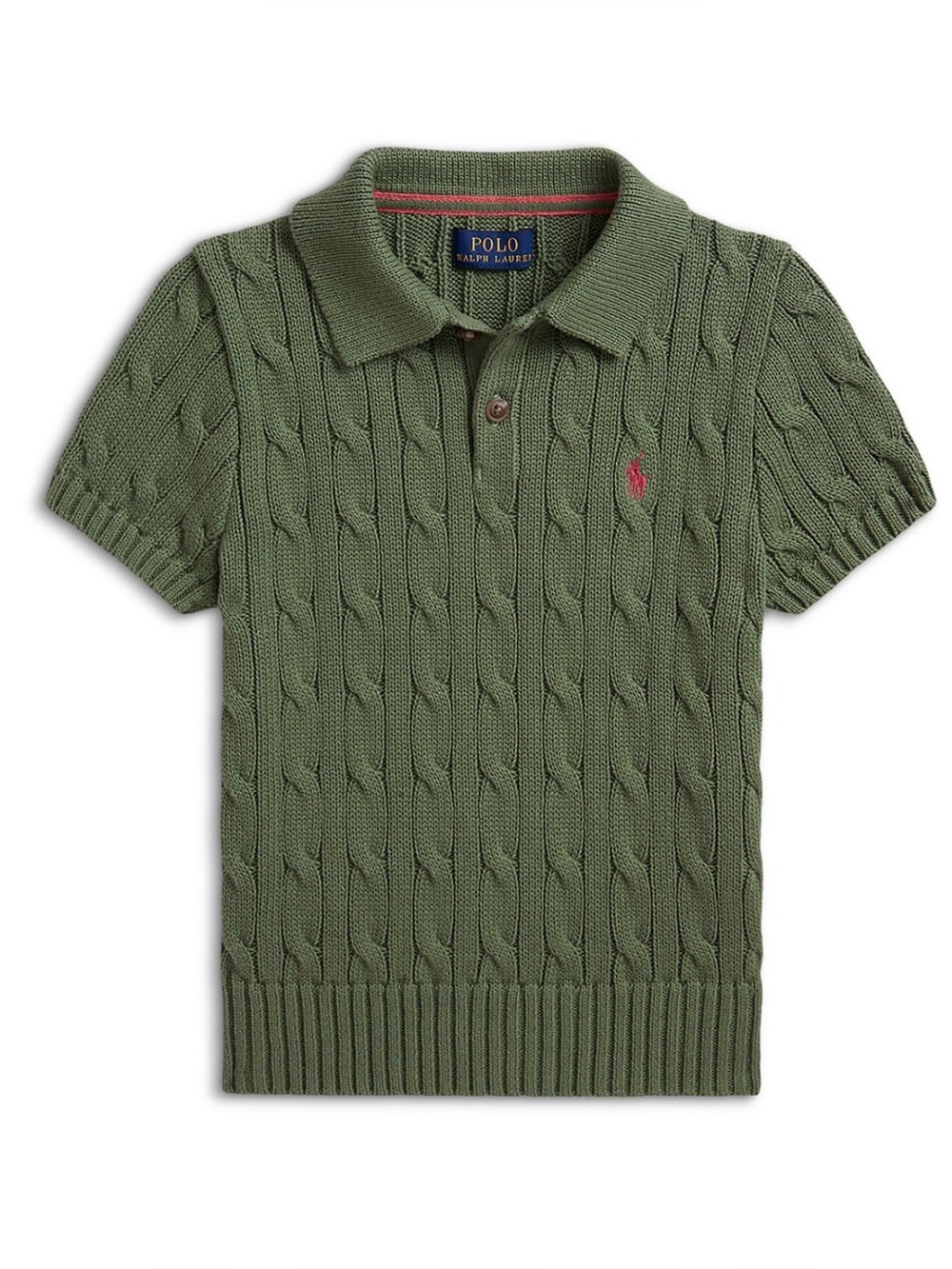 Polo by Ralph Lauren Olive Cable-Knit Polo with Pink Pony - Kids